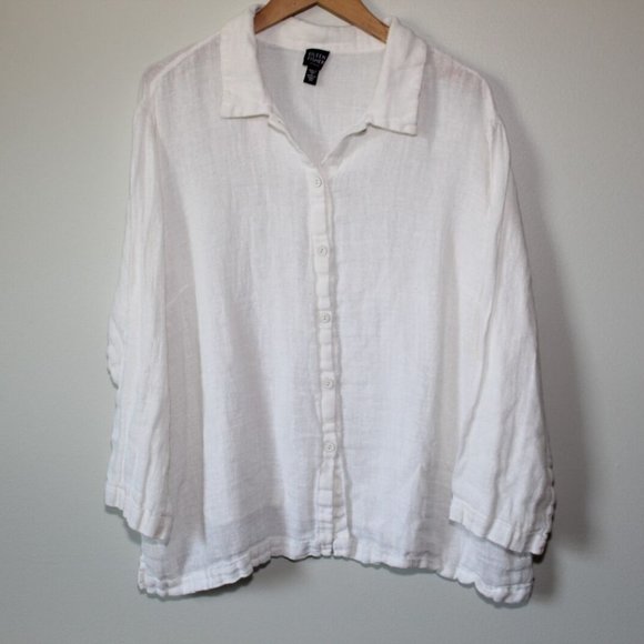 Eileen Fisher Tops - Eileen Fisher Women Linen Button Up Shirt Ivory Sheer Women's Size 3X H13692